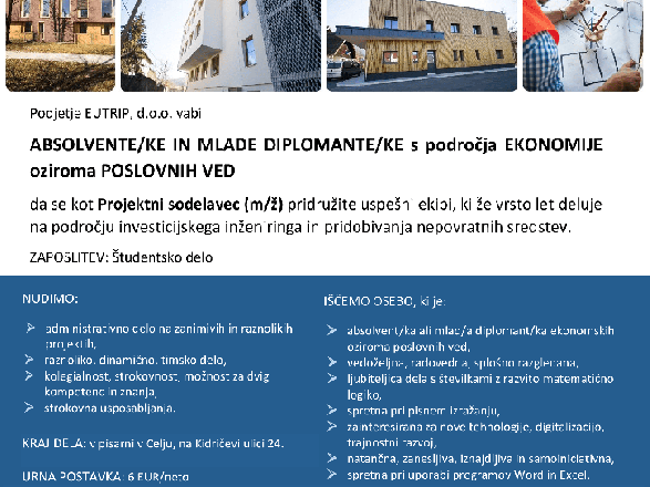 Zaposlitvena priložnost: projektni sodelavec v podjetju EUTRIP d.o.o.
